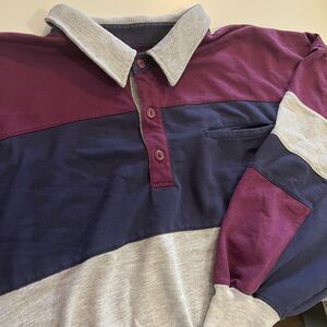 HB Harbor Bay Color Block  Long Sleeve Collard Mens Shirt Size 3X